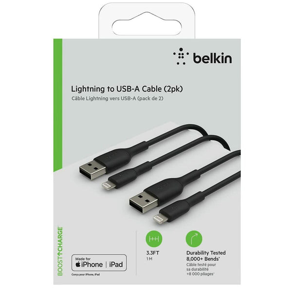 Cavo USB a Lightning Belkin CAA001BT1MBK2PK 1 m Nero (2 Unità)-0