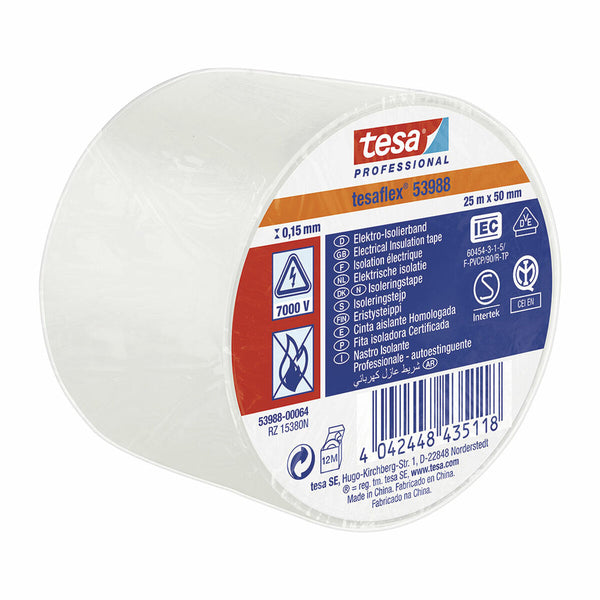 Nastro isolante TESA tesaflex 53988 Approvato Bianco PVC (25 m x 50 mm)-0