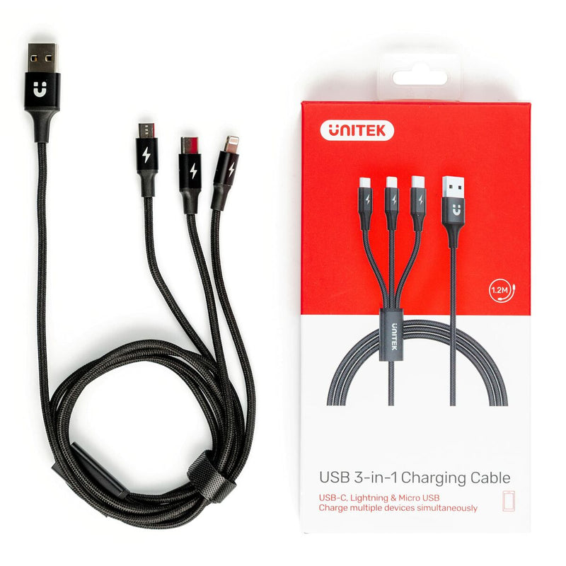 Cavo da USB a Micro USB, USB-C e Lightning Unitek C14049BK Nero 1,2 m-1