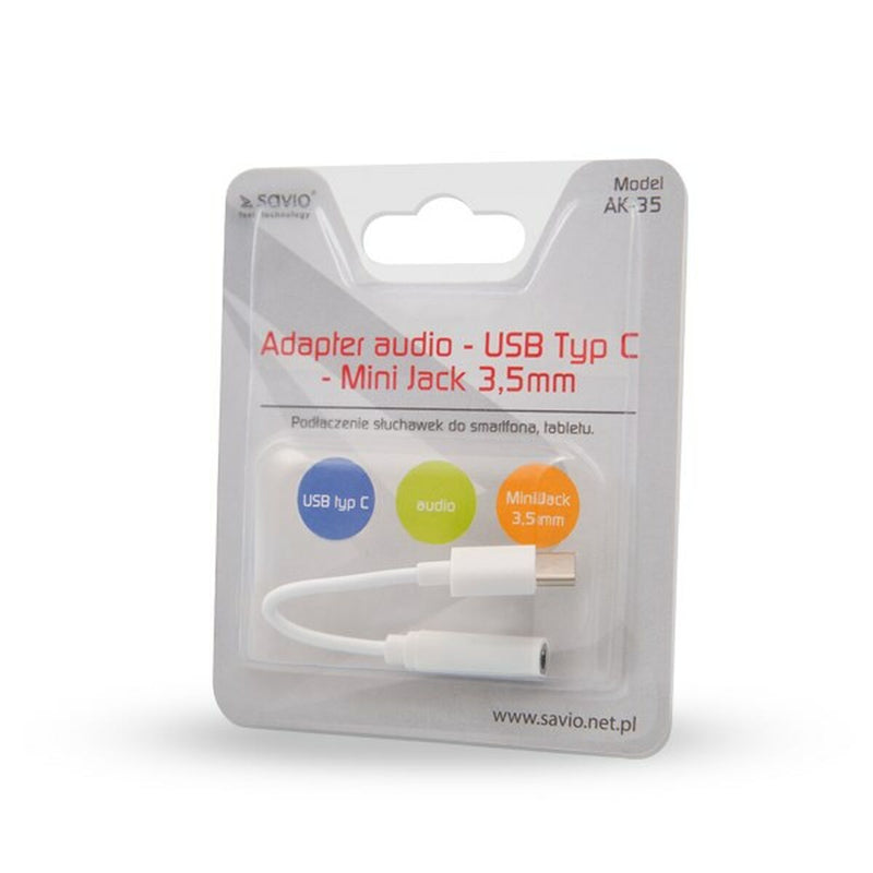 Adattatore USB C con Jack 3.5 mm Savio AK-35 Bianco 0,12 m-1