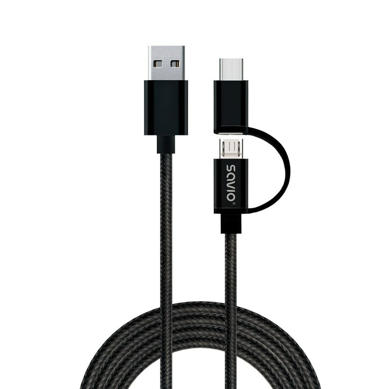 Cavo da USB a Micro USB e USB C Savio CL-128 Nero 1 m-5