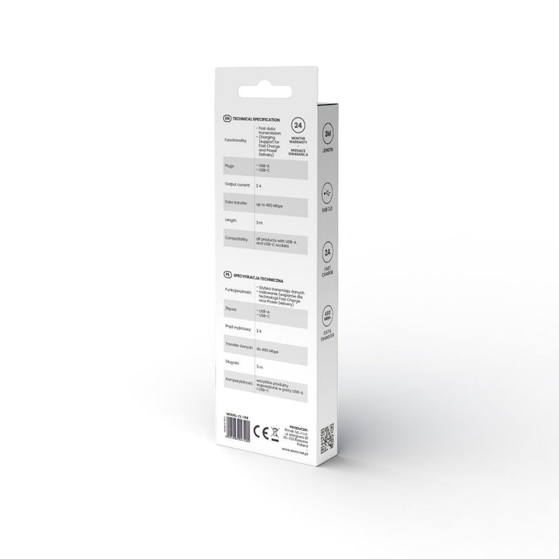 Cavo USB A con USB C Savio CL-168 Bianco 3 m-1