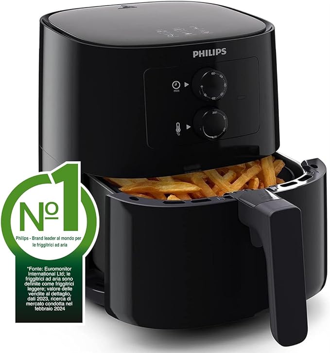 ‎PHILIPS Essential Airfryer Friggitrice Ad Aria Da 4,1 L, Friggitrice Senza OlioNero (HD9200/90)