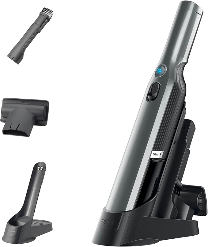 Shark WandVac 1.0 Aspirabriciole Senza Fili, Potente, Compatto e Leggero, con Bocchetta per Fessure e Accessori per Pulizia Multisuperficie, con Base di Ricarica, Grigio, WV200EU Shark