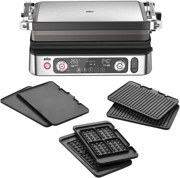 Braun MultiGrill9 CG9167  Pro Griglia Elettrica a Controllo Elettronico, 2 Termostati Indipendenti, 3 Posizioni Cottura, Termosonda Braun