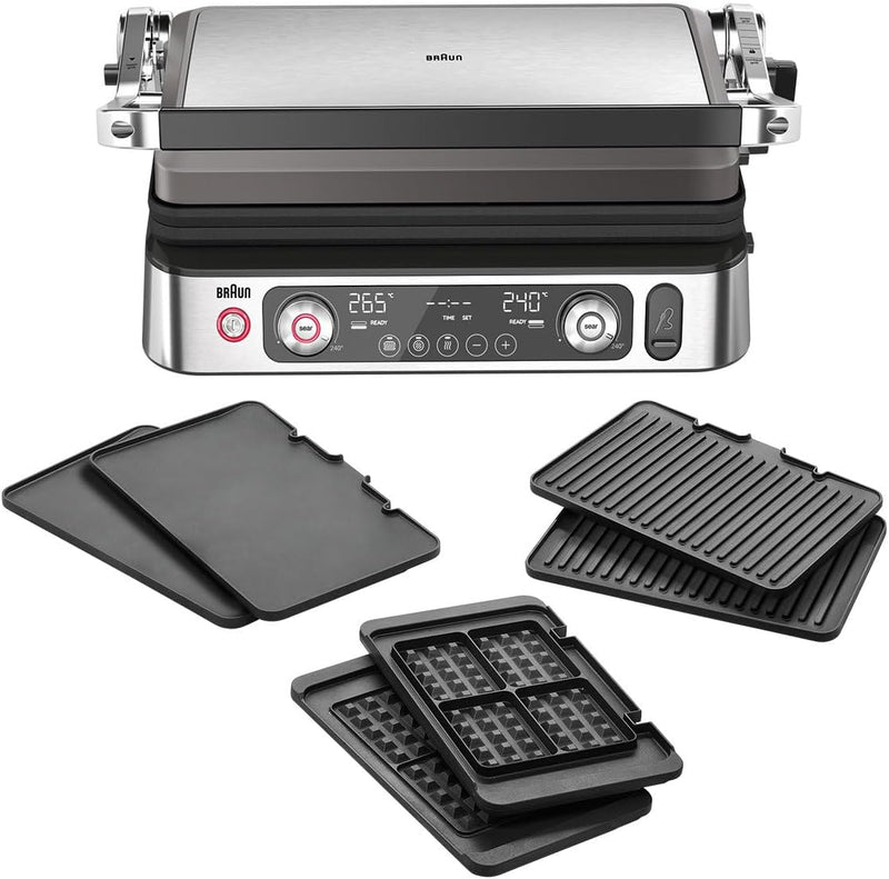 Braun MultiGrill9 CG9167  Pro Griglia Elettrica a Controllo Elettronico, 2 Termostati Indipendenti, 3 Posizioni Cottura, Termosonda Braun