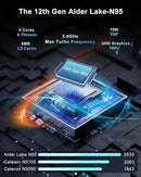 Mini PC N95 (fino a 3,4 GHz,15 W) 16GB GB LPDDR5 512GB Desktop, 4K @60HZ HD Triple Display, 2.4/5G WiFi MINI PC