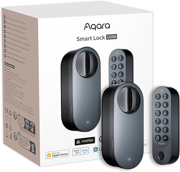 Serratura Smart U200  (Aqara  Tastiera Fingerprint Inclusa), Matter over Thread, Apple Home Key e Batteria Ricaricabile, Supporta Apple Homekit, Google Home, Alexa e SmartThings, Nero Aqara