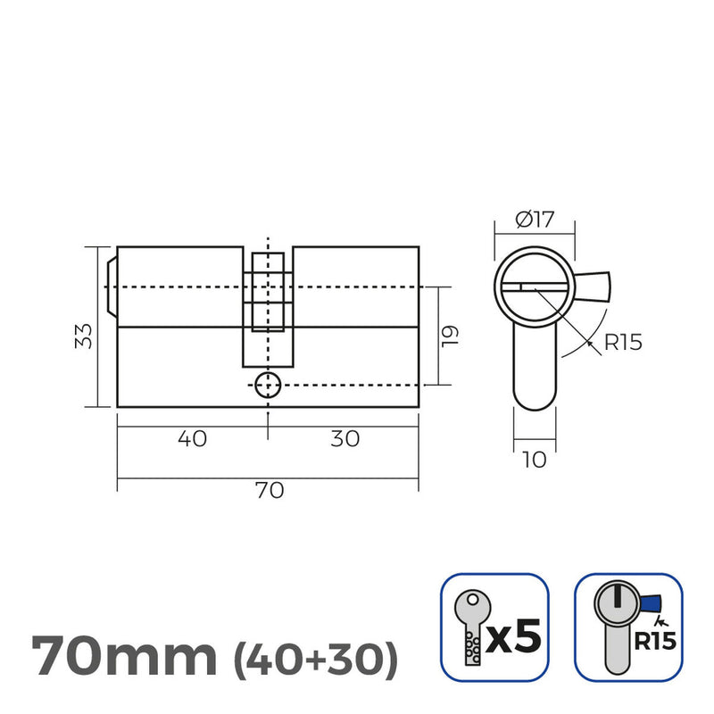 Cilindro EDM r15 Europeo Leva lunga Argentato nichel (70 mm)-1
