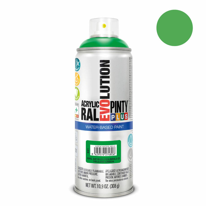 Vernice spray Pintyplus Evolution RAL 6018 Base d'acqua Yellow Green 400 ml-1