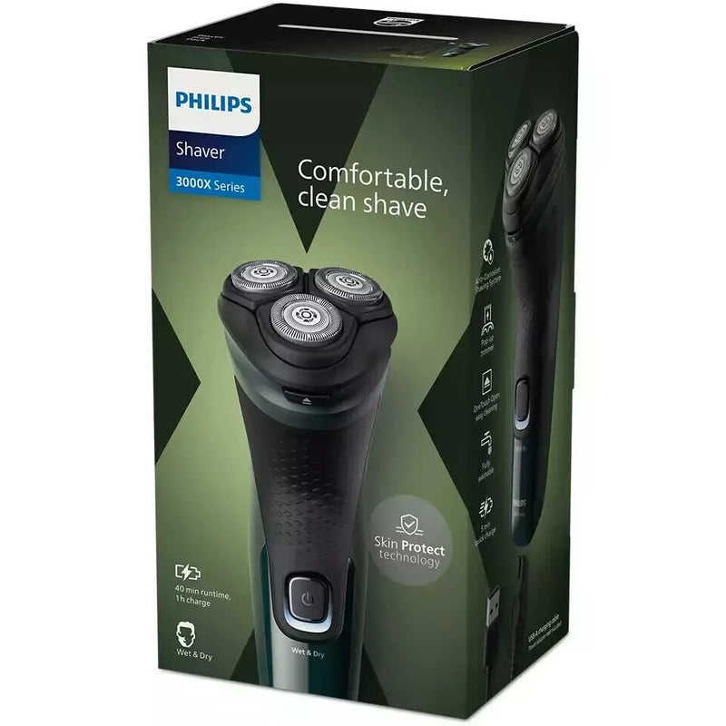 PHILIPS Rasoio Elettrico Wet & Dry Autonomia 45 min colore Nero Verde Serie 3000X