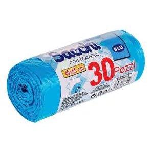 1 Rotolo da 30 Sacchi per Rifiuti Maniglie 40x55cm Blu-0