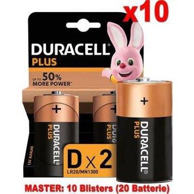 (10 Confezioni) Duracell Plus Batterie 2pz Torcia LR20 MN1300 D Alcaline - bigeshop