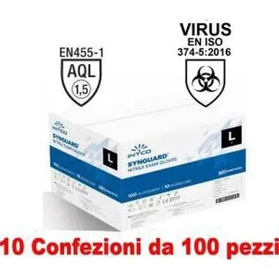 10Conf. da 100pz Taglia L - Guanti in Nitrile Uso Medico Senza Polvere