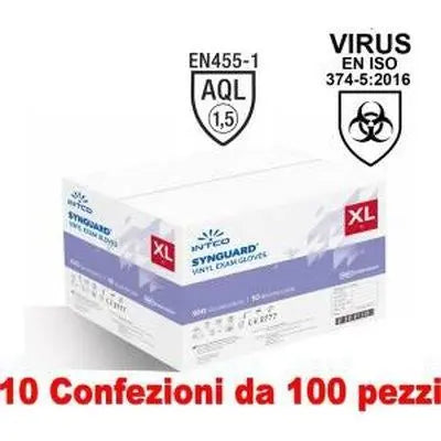 10Conf. da 100pz Taglia XL - Guanti Vinyl Uso Medico Senza Polvere