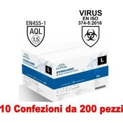 10Conf. da 200pz Taglia L - Guanti in Nitrile Uso Medico Senza Polvere