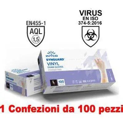 1Conf. da 100pz Taglia L - Guanti Vinyl Uso Medico Senza Polvere