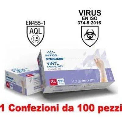 1Conf. da 100pz Taglia XL - Guanti Vinyl Uso Medico Senza Polvere