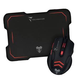 Techmade Kit Mouse USB + Tappetino Gaming Rosso-0