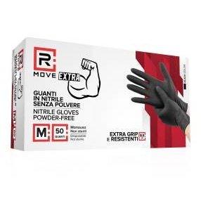 RMove 1Conf. da 50pz Tg.M 8.5gr da Lavoro - Guanti Nitrile Nero Senza Polvere Full Grip-0