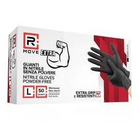 RMove 1Conf. da 50pz Tg.L 8.5gr da Lavoro - Guanti Nitrile Nero Senza Polvere Full Grip-0