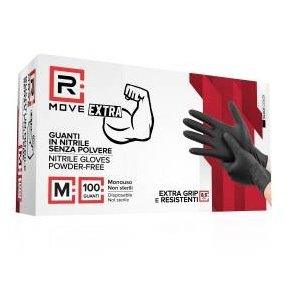 RMove 1Conf. da 100pz Tg.M 8.5gr da Lavoro - Guanti Nitrile Nero Senza Polvere Full Grip-0