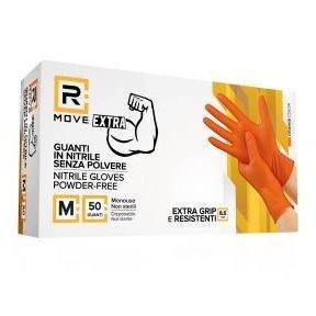 RMove 1Conf. da 50pz Tg.M 8.5gr da Lavoro - Guanti Nitrile Arancione Senza Polvere Full Grip-0