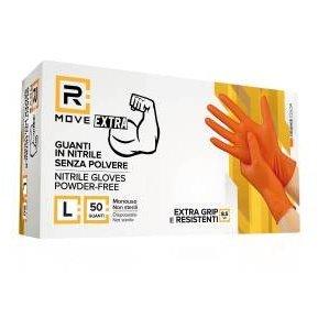 RMove 1Conf. da 50pz Tg.L 8.5gr da Lavoro - Guanti Nitrile Arancione Senza Polvere Full Grip-0