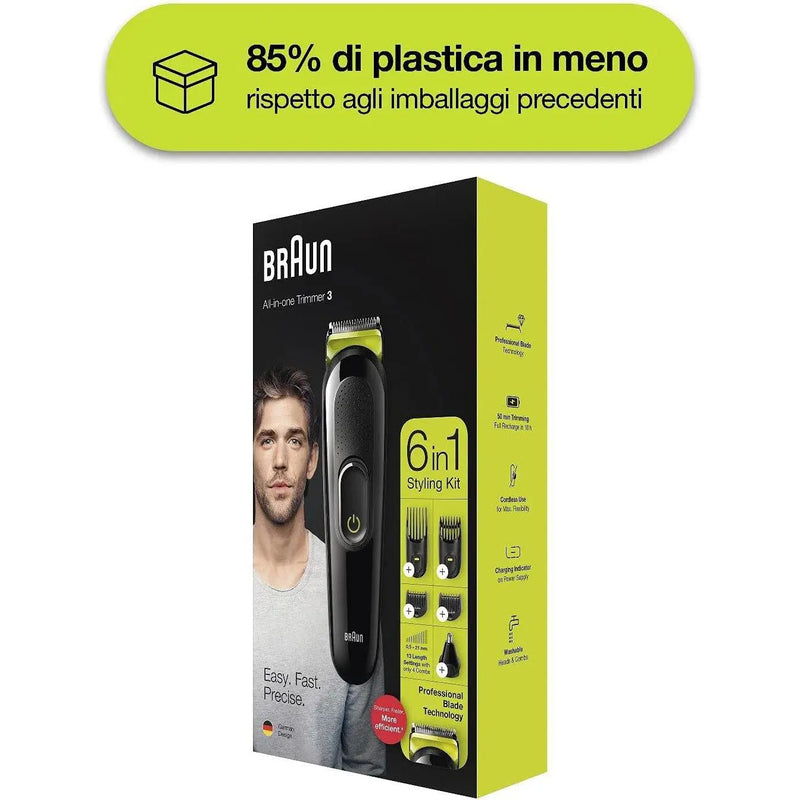 Braun Regolabarba Tagliacapelli Uomo Rasoio incluso, MGK3221 All-in-One Nero e Lime - bigeshop