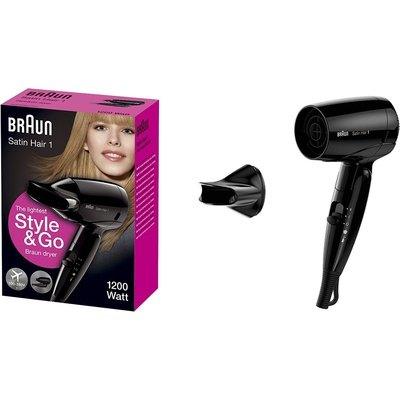 Braun Satin Hair 1 Style&Go Asciugacapelli Phon, 2 livelli di temperatura, 1200 W, HD130 Nero - bigeshop