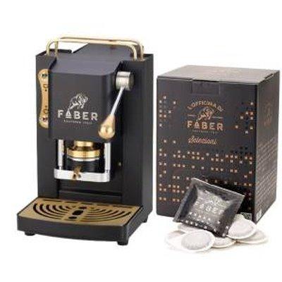 Faber Pro Mini Deluxe Macchina da Caffè + 50 Cialde 44mm Selezione Mat Black Ottone