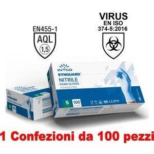 Intco 1Conf. da 100pz - Taglia S - Guanti in Nitrile Uso Medico Senza Polvere-0